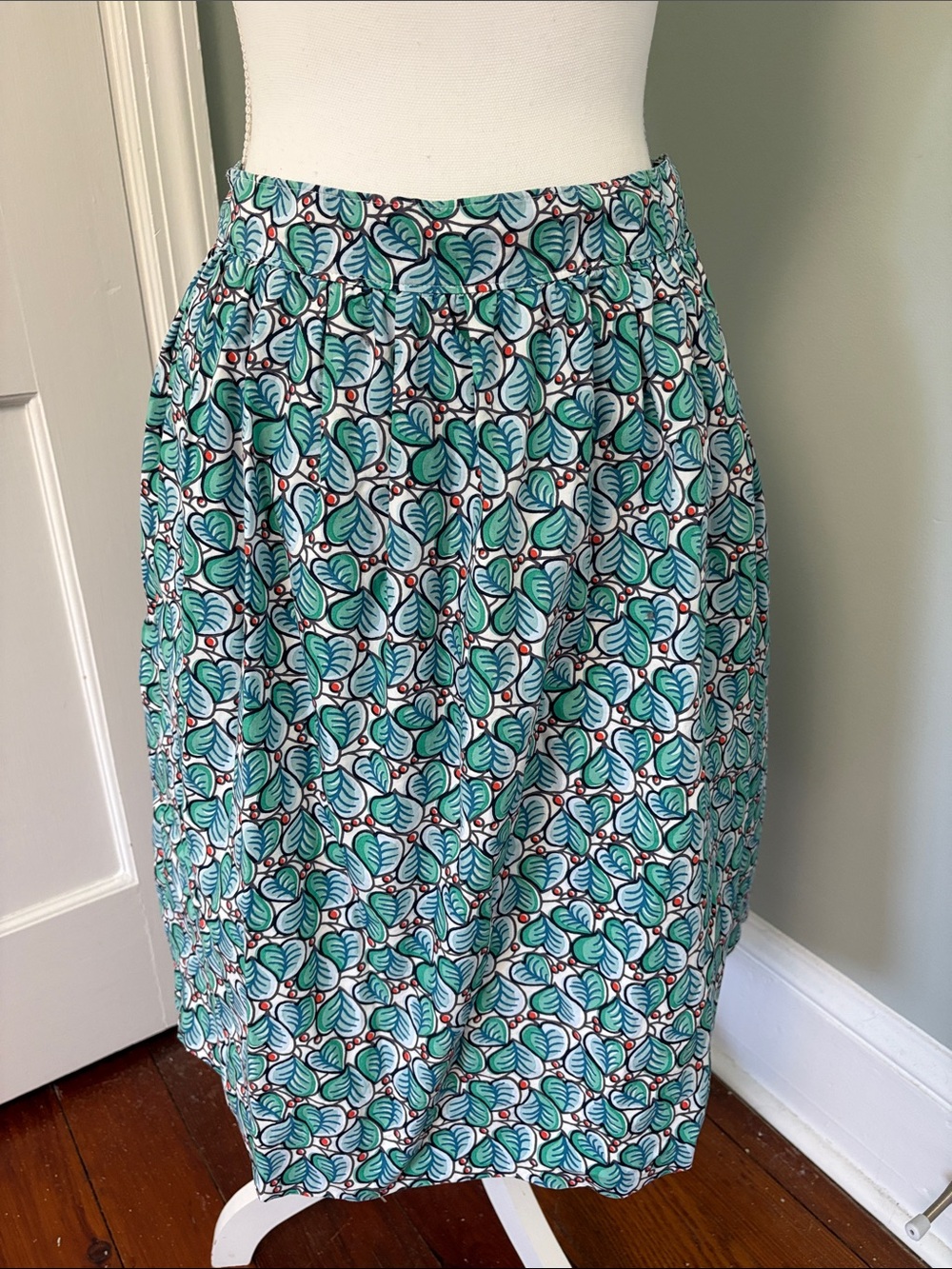 J. Crew 100% Cotton Printed Leaf-Pattern Women's Skirt Teal White Size 5